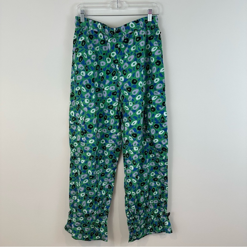 Diane Von Furstenberg Blue and Green Track Pants with Floral Design Medium NWT - Picture 2 of 6